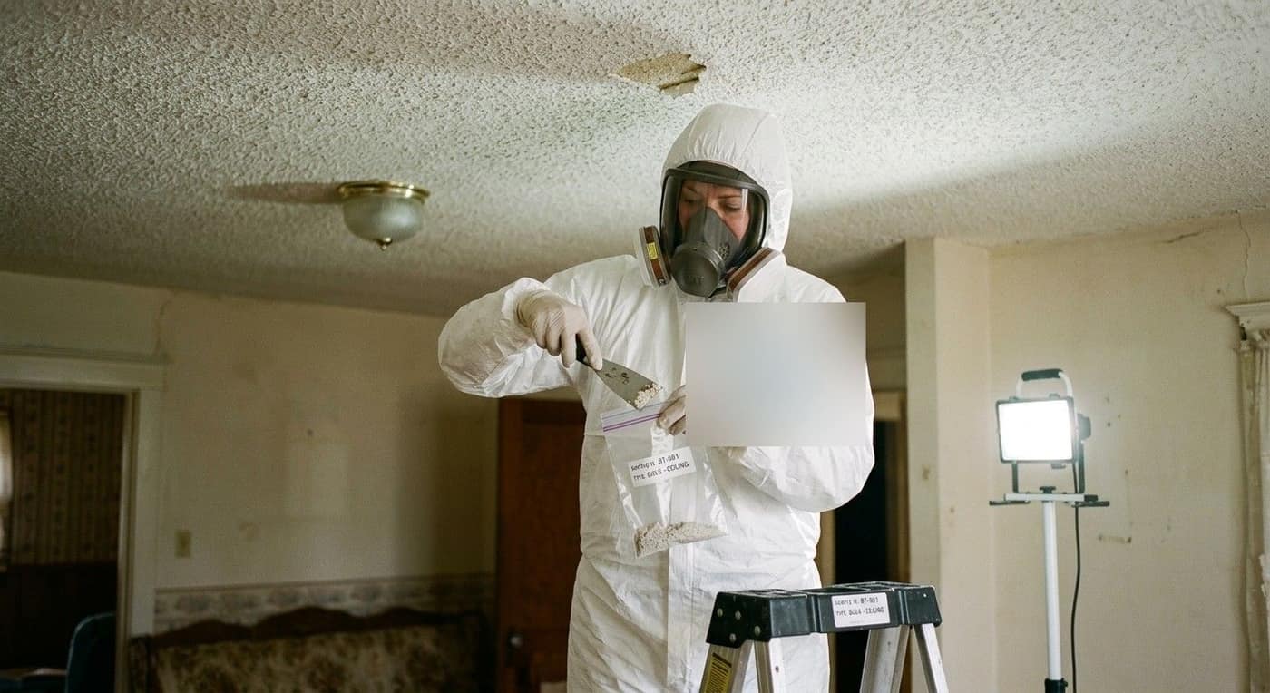Third-party asbestos testing sample collection in an older Calgary home before renovation