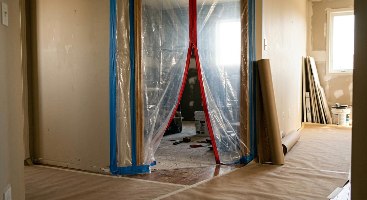 Dust containment barriers and property protection during a home renovation in Alberta