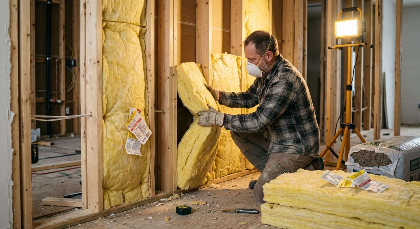 Insulation installation meeting current Alberta energy code requirements in a home renovation