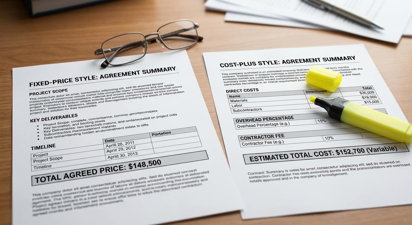 Fixed-price versus cost-plus construction contract comparison document