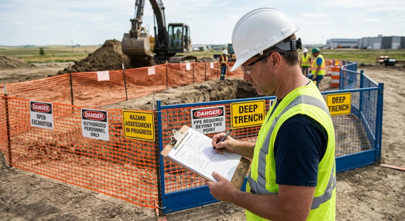 Construction site safety plan and hazard assessment document with a named supervisor